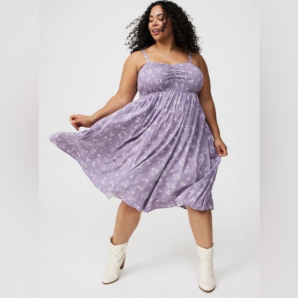 torrid Lilac Floral Midi Dress with Adjustable Straps